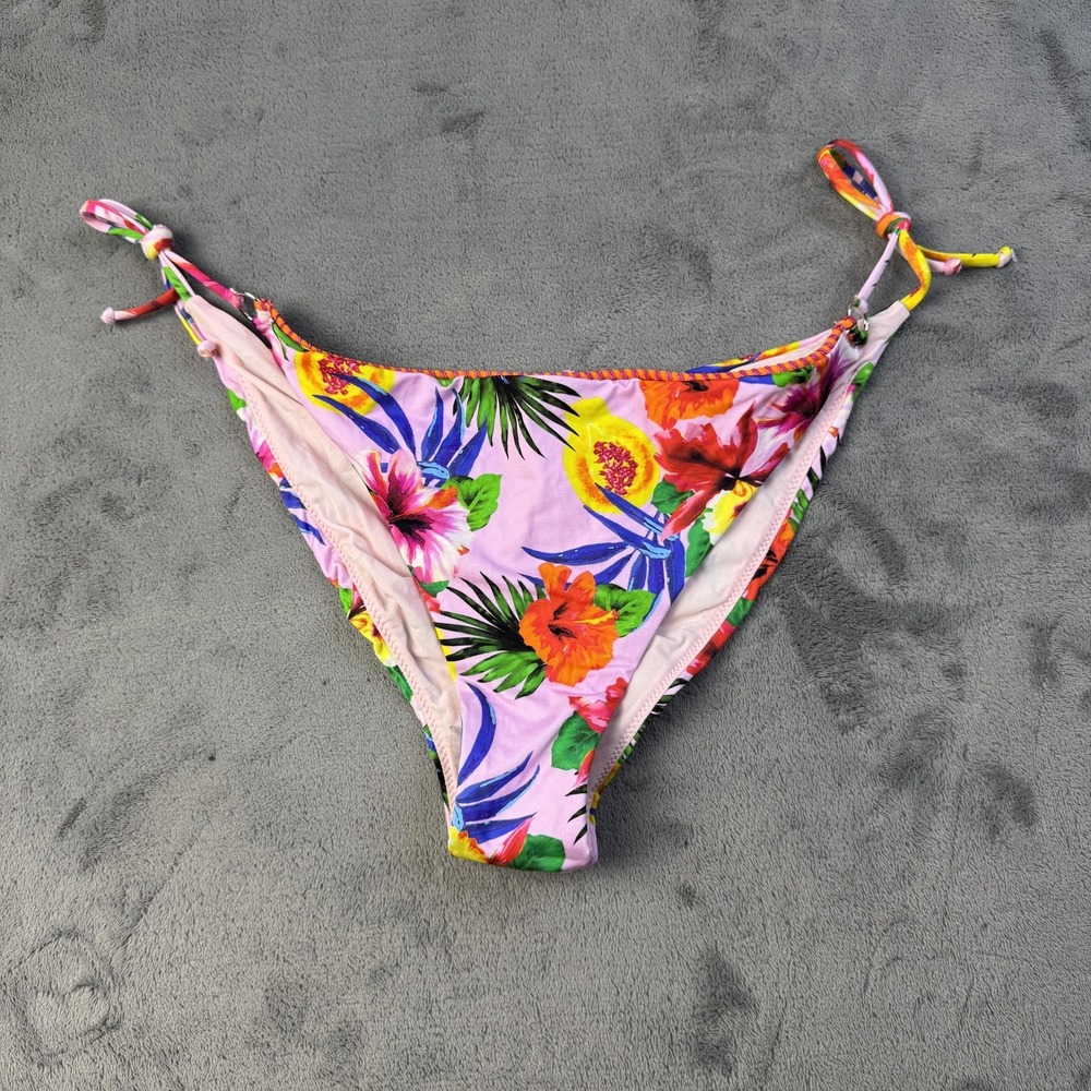 Banana Moon Bikini Bottom Womens 2XL Pink Floral‎ Side Tie Hawaiian Swimwear